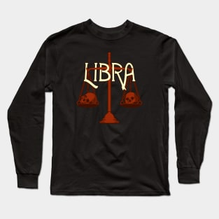 Red Libra Scale with Skulls Zodiac Long Sleeve T-Shirt